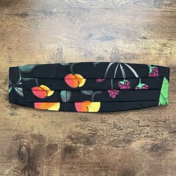 Vintage 90s SilkScapes Mens Bow Tie Matching Cummerbund Hand Painted Silk - Picture 3 of 11